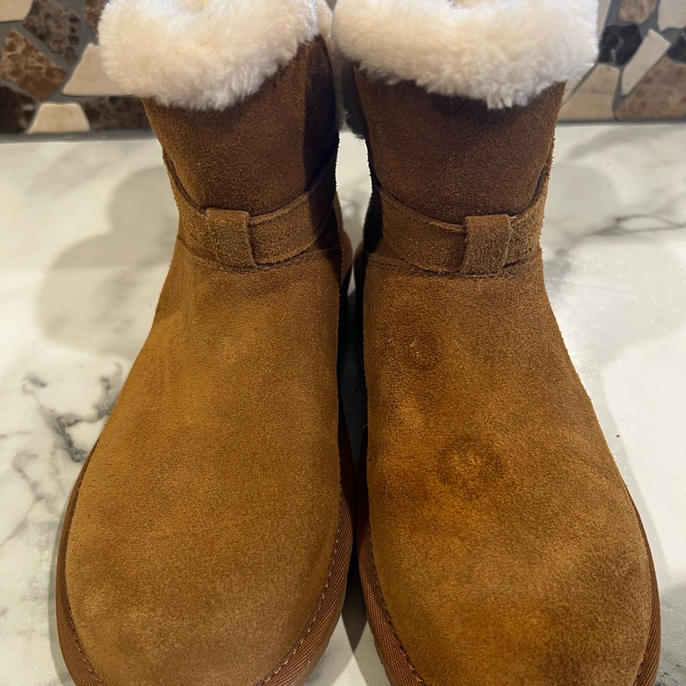 Koolaburra Chestnut Suede Shearling Ankle Boots